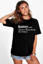 Boohoo Petite Ava Sassy Slogan Tee Black