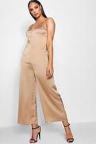 Boohoo Strappy Cami Luxe Satin Wide Leg Jumpsuit