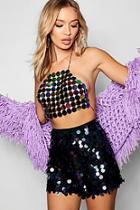 Boohoo Ana Black Holographic Sequin Crop Body Chain