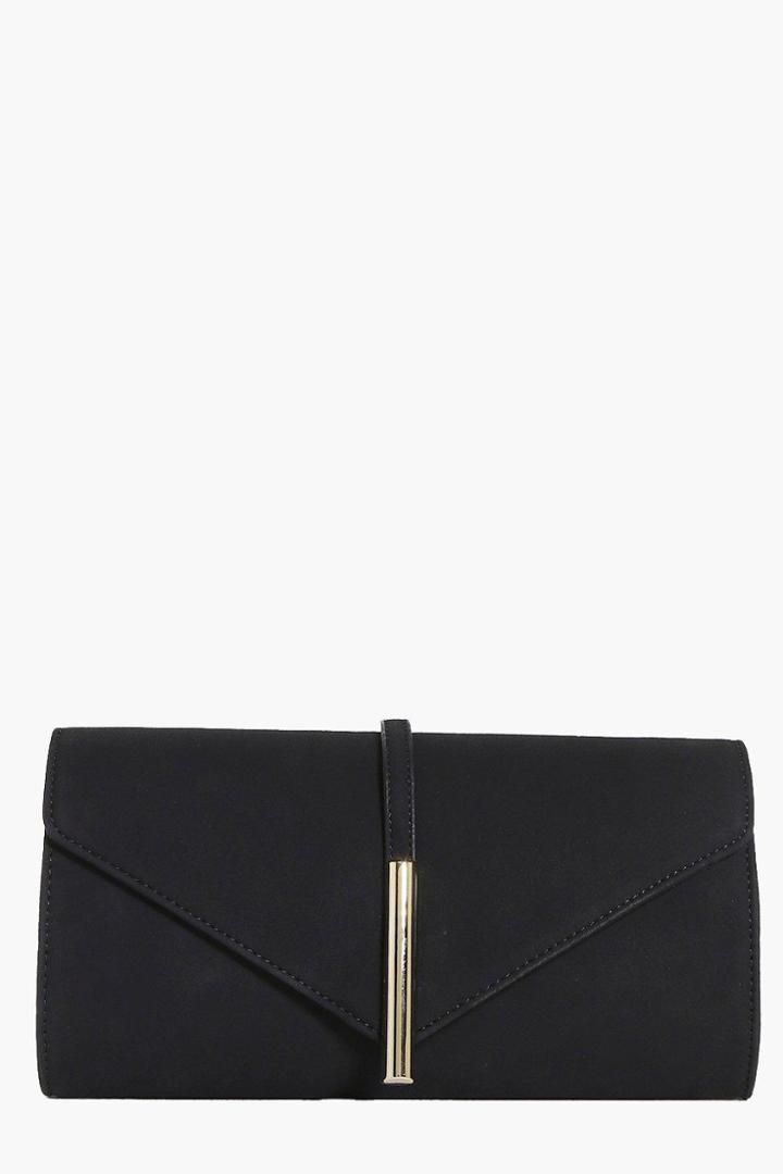 Boohoo Tilly Metal Tube Clasp Detail Clutch Bag Black