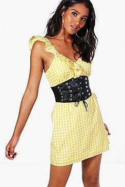 Boohoo Verity Gingham One Shoulder Frill Dress
