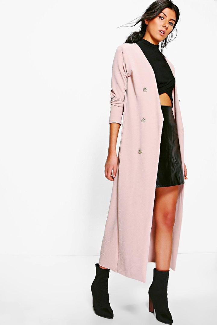 Boohoo Eva Button Front Longline Duster Jacket Stone