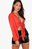 Boohoo Molly Tie Wrap Front Blouse