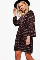 Boohoo Becca Embroidered Trim Printed Shift Dress