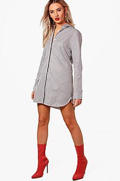 Boohoo Emma Stripe Tie Back Shirt Dress