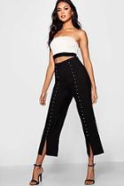 Boohoo Rhiannon Split Front Pearl Detail Woven Trousers