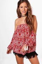 Boohoo Petite Sarah Elephant Print Off The Shoulder Top