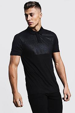 Boohoo Tonal Leopard Fabric Block Polo