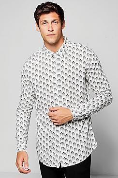 Boohoo Chevron Print Long Sleeve Shirt
