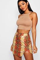 Boohoo Pu Texture Snake Print Wrap Mini Skirt