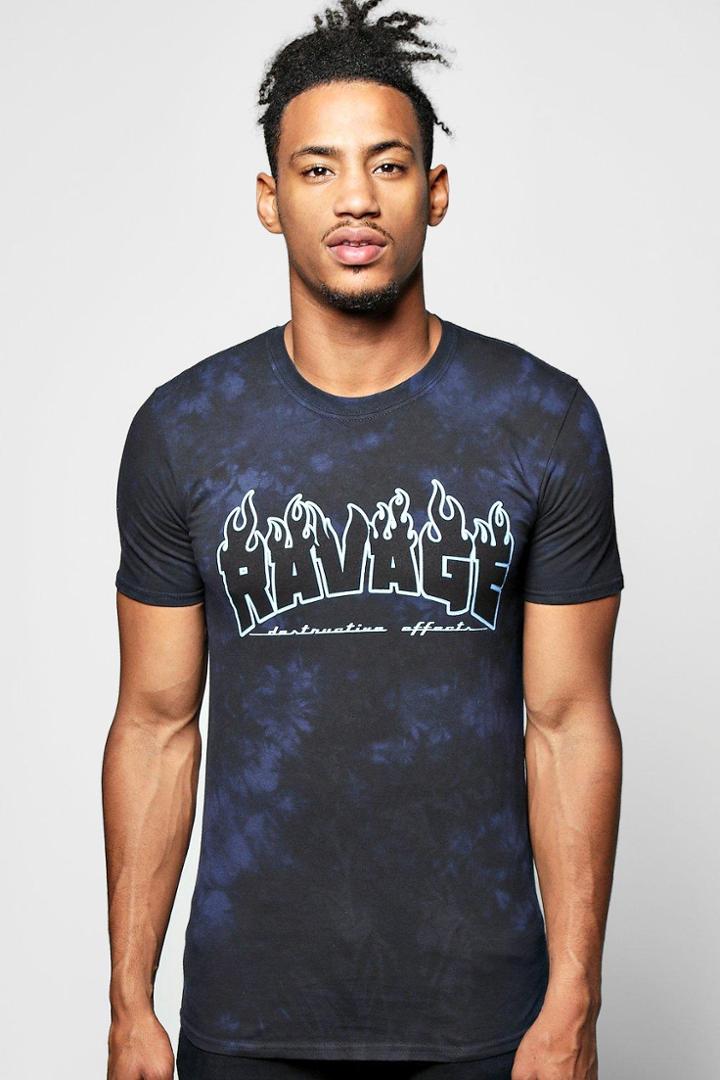 Boohoo Rock Print Tie Dye T Shirt Black