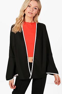 Boohoo Abigail Contrast Piping Flare Sleeve Jacket