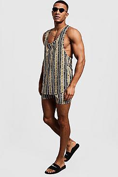 Boohoo Chain Stripe Vest & Swim Short Set