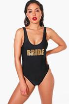 Boohoo Malta Bride Slogan Scoop Swimsuit