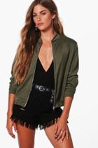 Boohoo Cate Crepe Bomber With Zip Detail Khaki