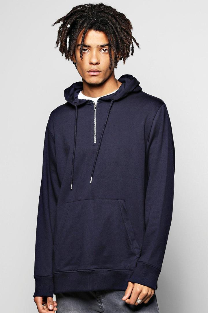 Boohoo Oversized Over The Head Hoodie With Zips Navy