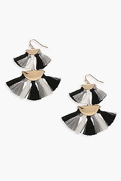 Boohoo Helen Monochrome 3 Tier Tassel Earrings