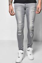 Boohoo All Over Ripped Super Skinny Fit Jeans Grey