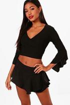 Boohoo Ruffle Sleeve Wrap Front Top