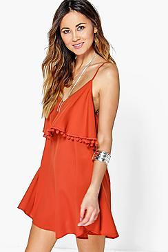 Boohoo Pom Pom Double Layer Sundress