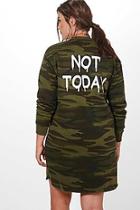 Boohoo Plus Gerogie Printed Back Camo Sweat Dress