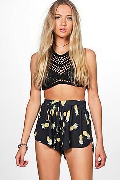 Boohoo Andrea Pineapple Print Runner Shorts