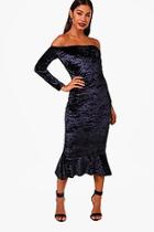 Boohoo Fay Velvet Off The Shoulder Midi Dress