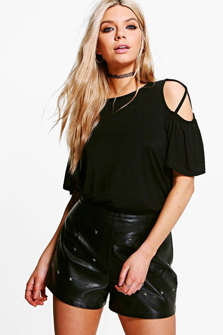 Boohoo Faye Cold Shoulder Strappy T-shirt Black