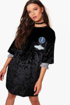 Boohoo Kira Velvet Oversized Cosmic T-shirt Dress Black