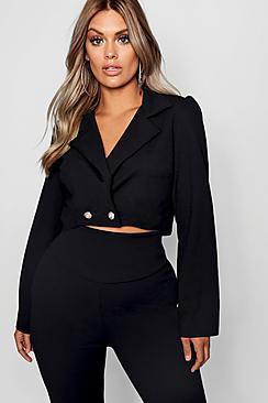 Boohoo Plus Cassie Crop Button Blazer