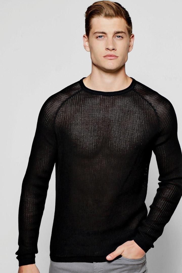 Boohoo Bagel Neck Draped Jumper With Open Knit Black