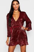 Boohoo Pleated Sequin Wide Sleeve Wrap Dress