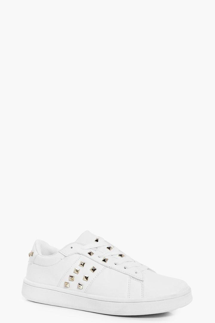 Boohoo Ava Stud Detail Trainer White