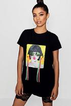 Boohoo Lacey Face Print Ribbon Earring T-shirt