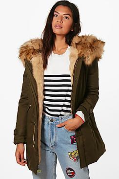 Boohoo Francesca Boutique Faux Fur Trim Hood Parka