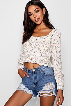 Boohoo Sady Button Down Floral Blouse