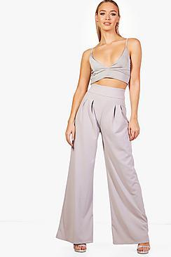 Boohoo Pleat Front Wide Leg High Waist Trouser