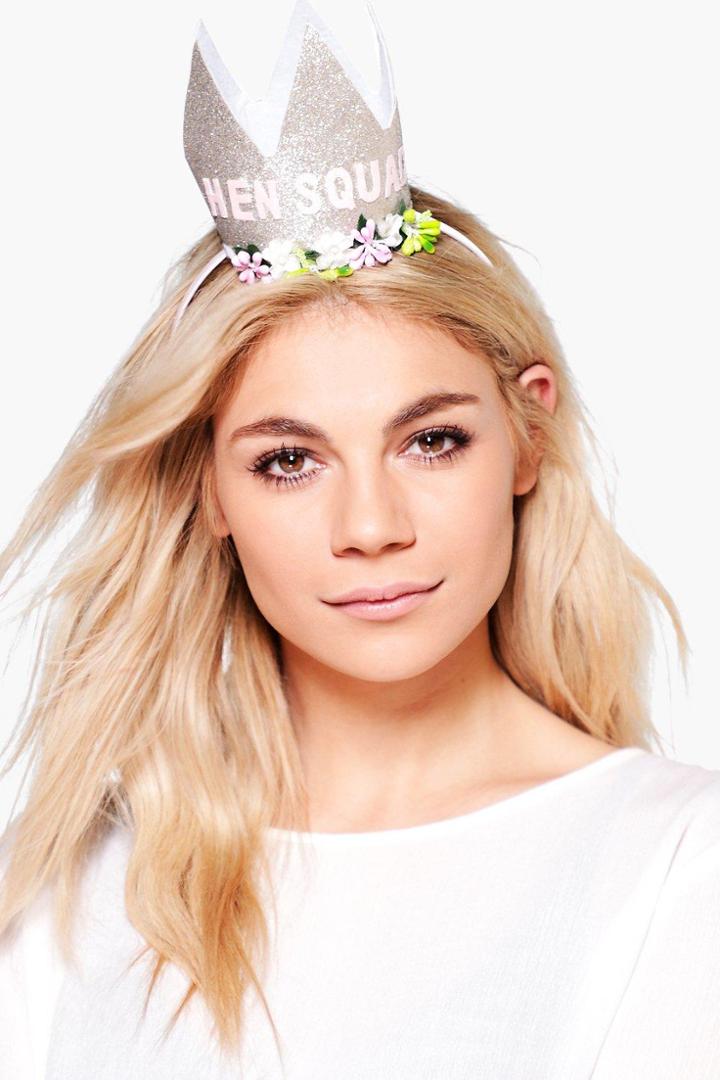 Boohoo Abbie Hen Squad Slogan Crown Headband Gold
