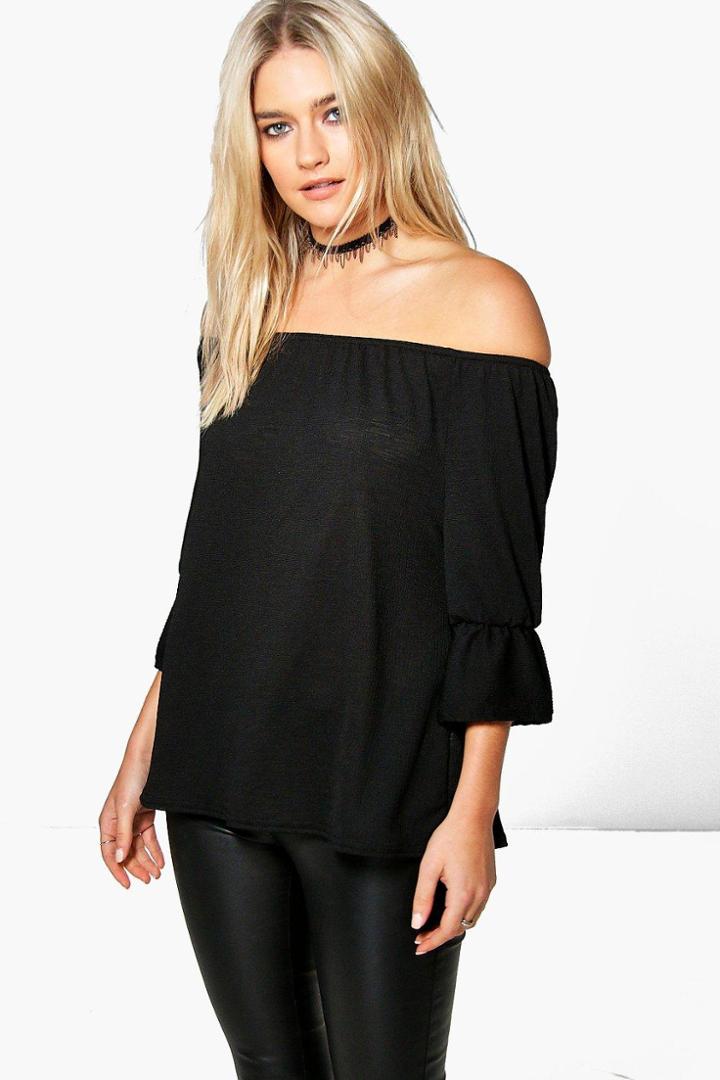 Boohoo Jen Textured Off The Shoulder Bardot Top Black