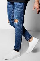 Boohoo Skinny Fit Mid Blue Jeans With Ripped Knees