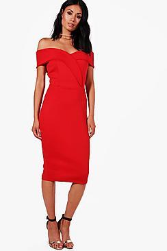 Boohoo Rita Off Shoulder Detail Midi Dress