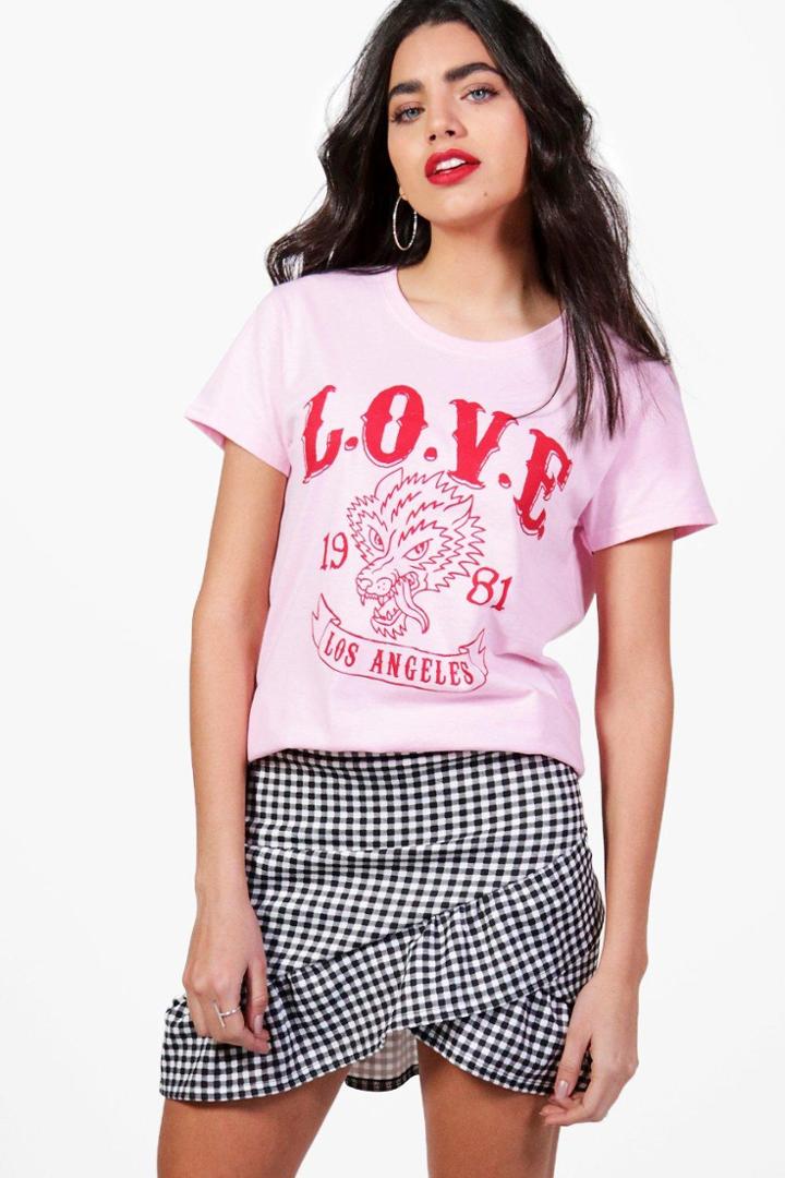 Boohoo Aubrey La Love Printed Tee Pink