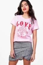 Boohoo Aubrey La Love Printed Tee Pink