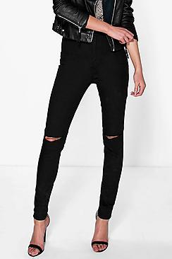 Boohoo High Waisted Knee Rip Jeans