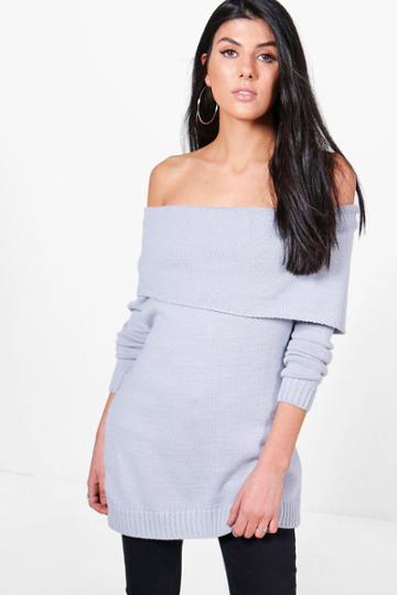 Boohoo Hannah Asymmetric Bardot Tunic Grey
