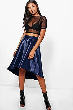 Boohoo Roxx Dipped Hem Matte Satin Full Skirt