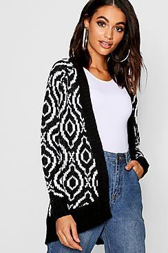 Boohoo Knitted Intasia Edge To Edge Cardigan