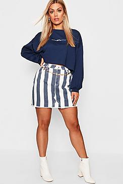 Boohoo Plus Stripe Denim Skirt