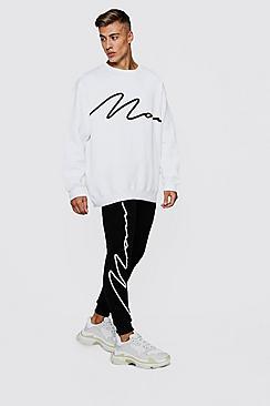 Boohoo Man Signature Oversized Print Sweater Tracksuit