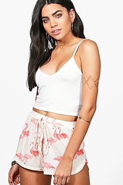 Boohoo Lucy Flamingo Print Runner Shorts